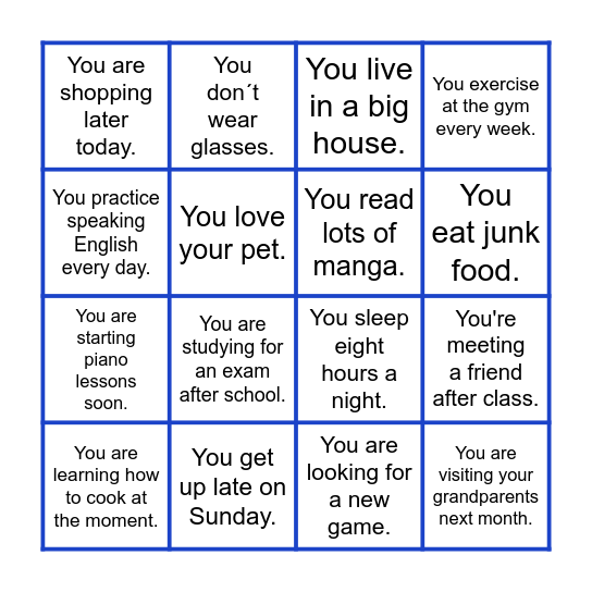 Present Simple vs Present Continuous Bingo Card