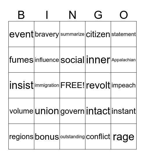 NVL Week 2  Bingo Card