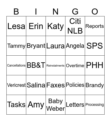 Trick's Bingo Card