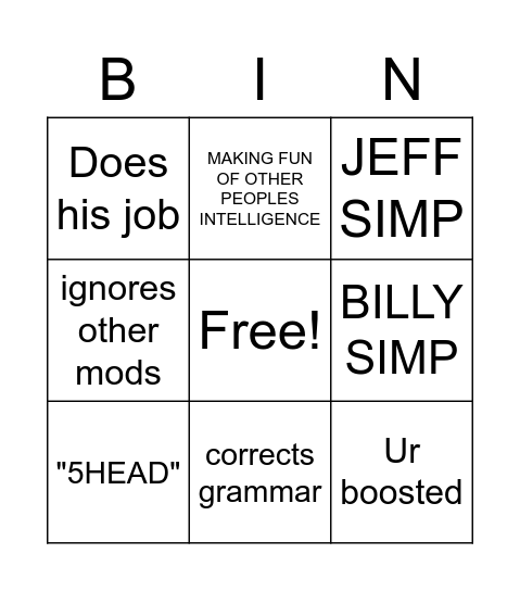 Keaton Bingo Card