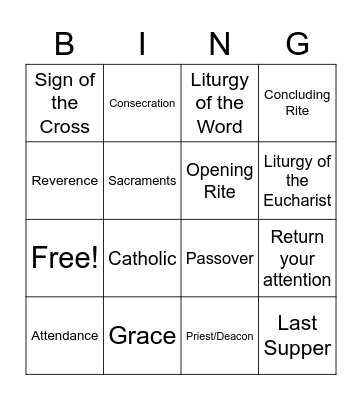 Mass Bingo Card