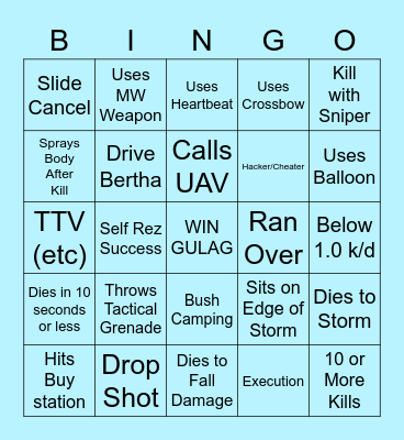 Warzone Bingo Card