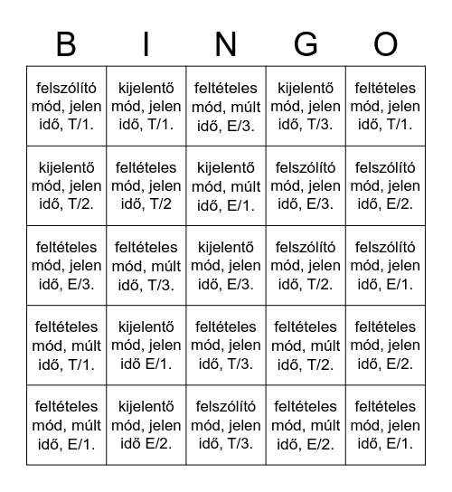 igék Bingo Card