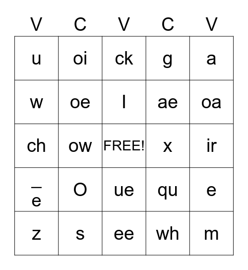 Vowels and Consonants Bingo Card