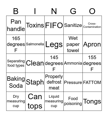 Safety & Sanitation Bingo Card