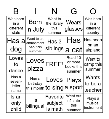 Get to know your sisters! Bingo Card