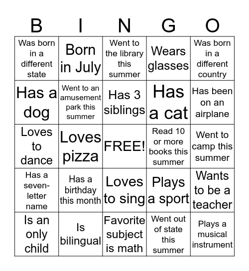 Get to know your sisters! Bingo Card