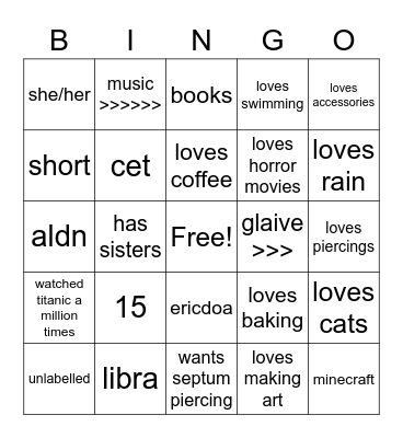 caro <3 Bingo Card