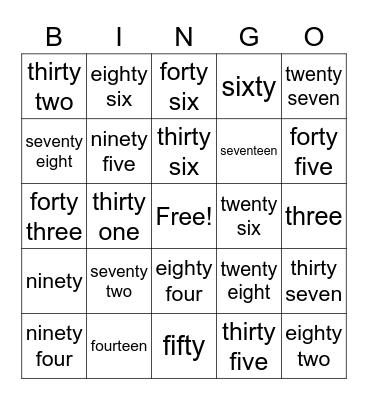 Number Bingo! Bingo Card