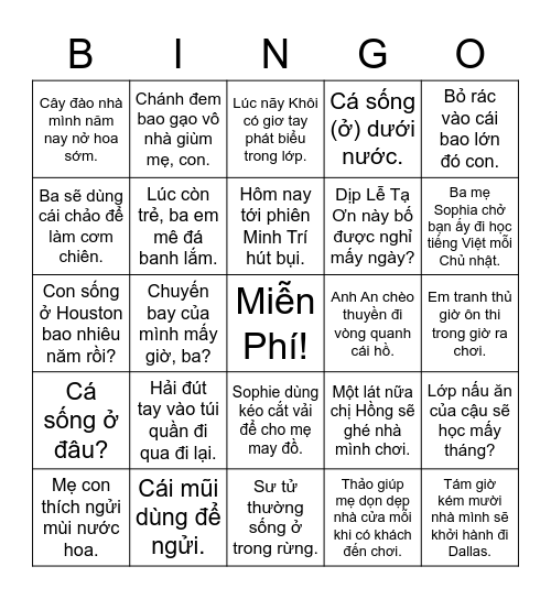 Bingo Chính Tả Bingo Card
