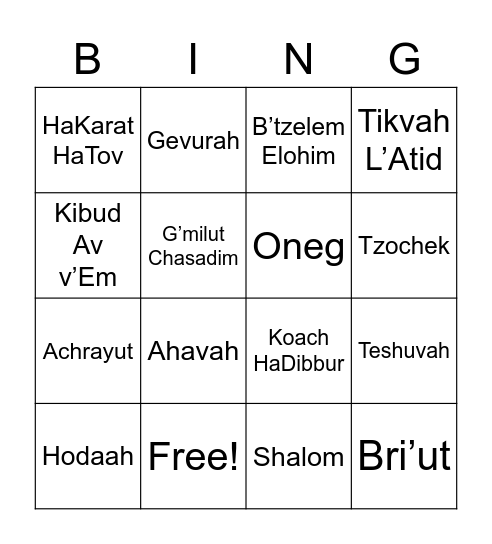 Middot Bingo! Bingo Card