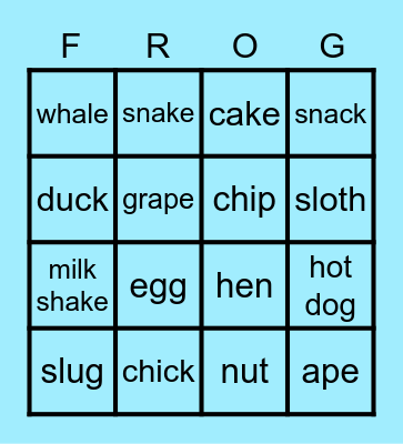 Animal vs. Food Bingo Card