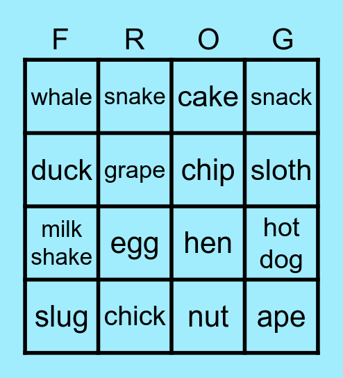Animal vs. Food Bingo Card