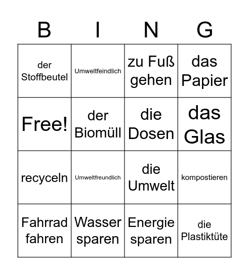 Environment Bingo Card