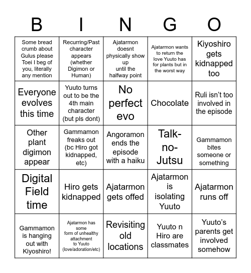 Digimon Ghost Game Episode 24 Bingo Card