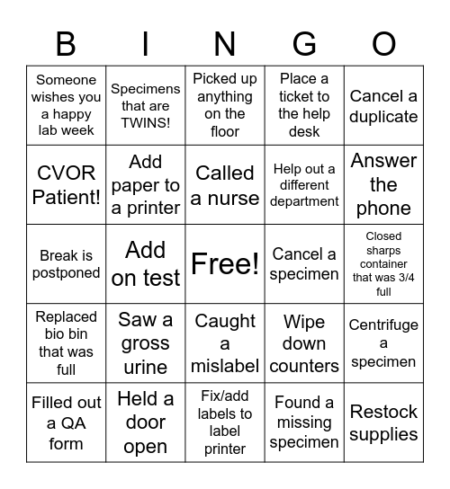 Lab Week Bingo Card