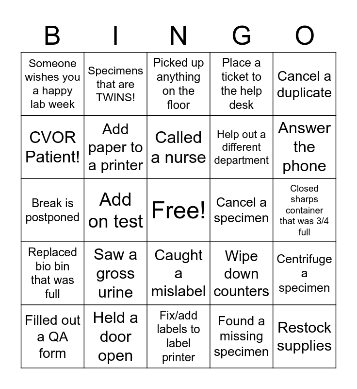 Lab Week Bingo Card