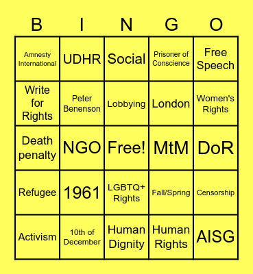 Human Rights Bingo Card