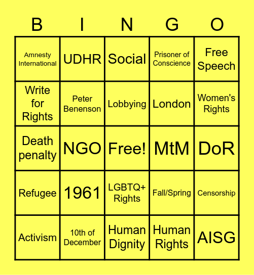 Human Rights Bingo Card