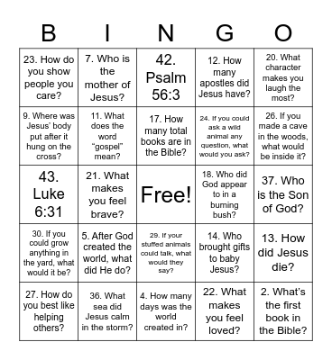 Kids Bible Bingo Card