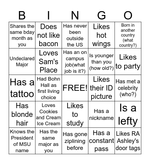 6th Floor Gordon Bingo Card