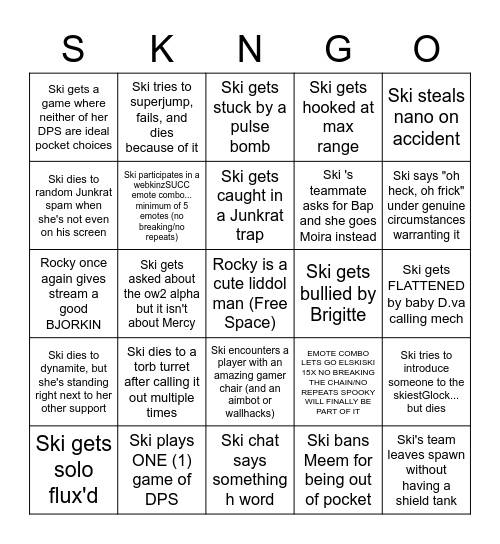 SKINGO PART 3 SPOOKY IS MENTALLY UNHINGED AND RUNNING ON 3 HOURS OF SLEEP Bingo Card