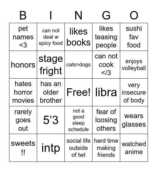 are u my twin Bingo Card