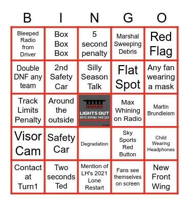 2022 Hungarian Grand Prix Bingo Card