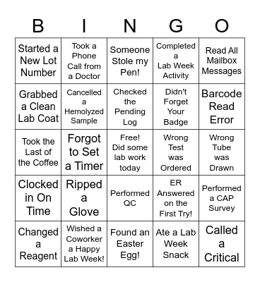 Lab Week Bingo Card