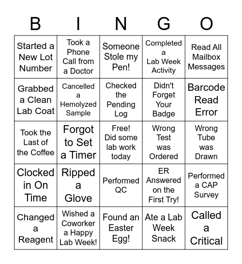 Lab Week Bingo Card