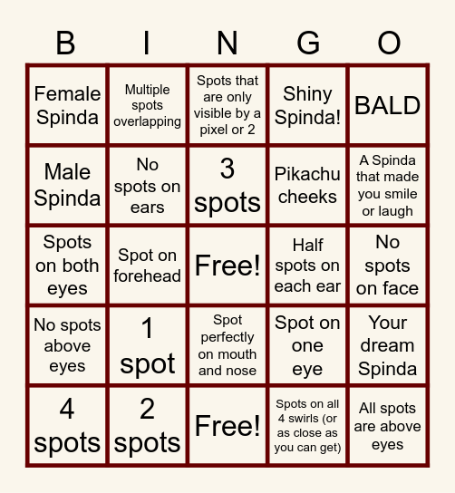 Spinda Bingo! Bingo Card