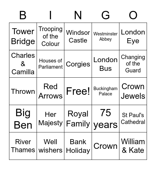 The Queens Platinum Jubilee Bingo Card