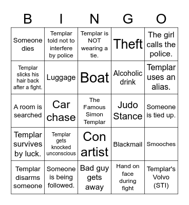The Saint TV Show Bingo Card
