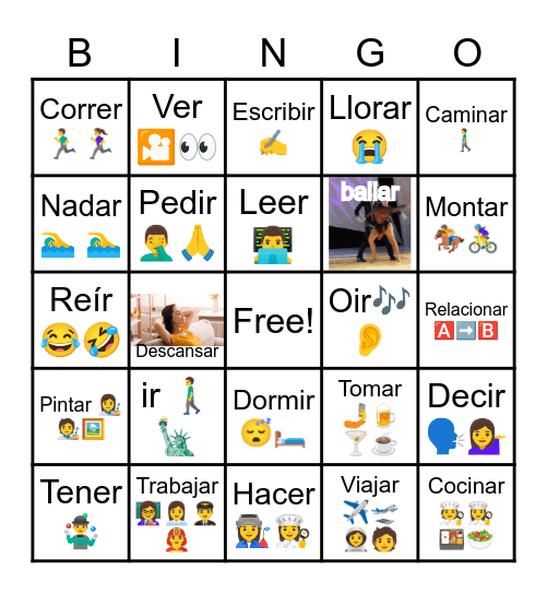 Verbos Bingo Card
