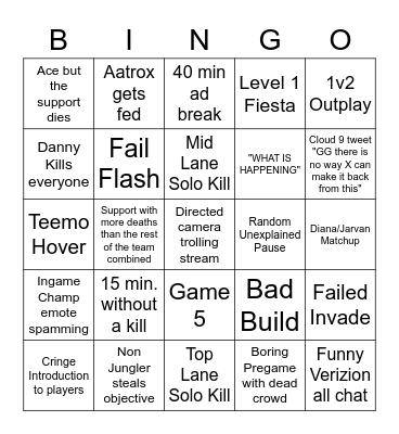 LCS Finals 2022 Bingo Card