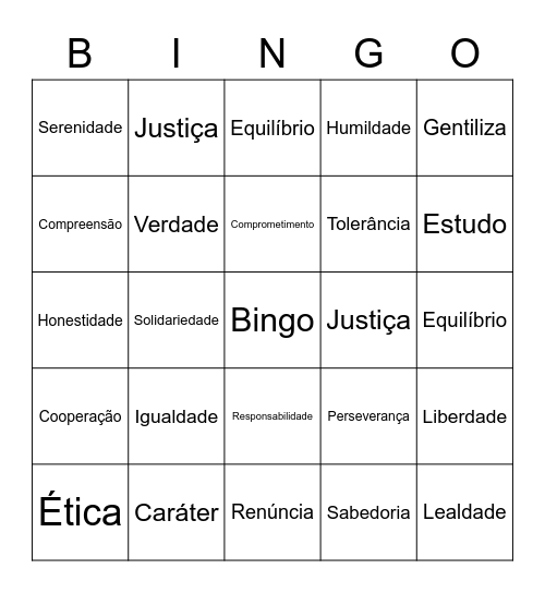 Liberdade e Responsabildade Bingo Card