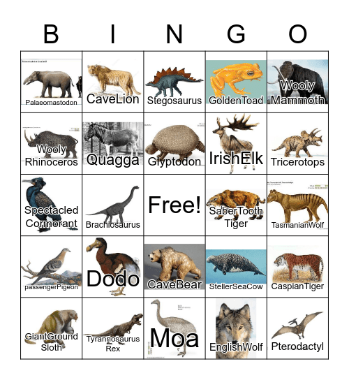 Extinct Animals Bingo Card