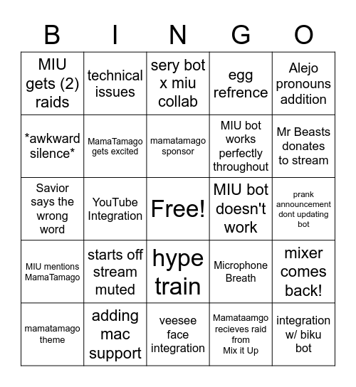 MIX IT UP BINGO Card