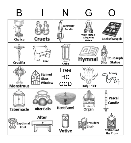 Catholic Church Tour Bingo Card