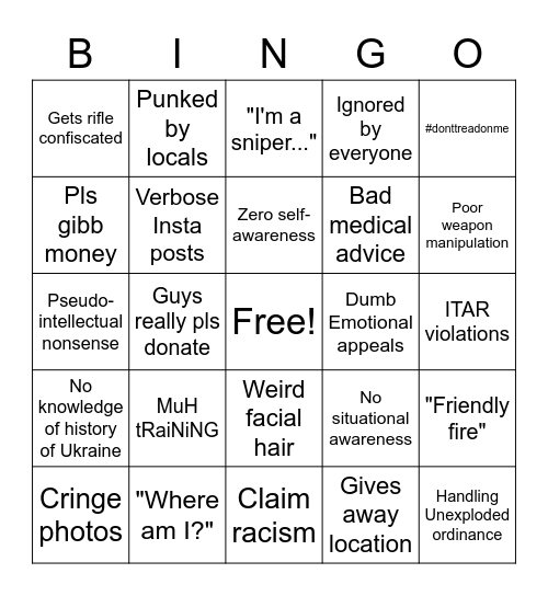 Brian's"dig the Ukrainian Summer Adventure Bingo Card