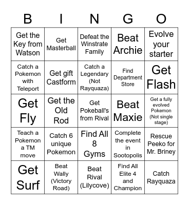 Pokemon Map Randomizer Blackout Bingo Card