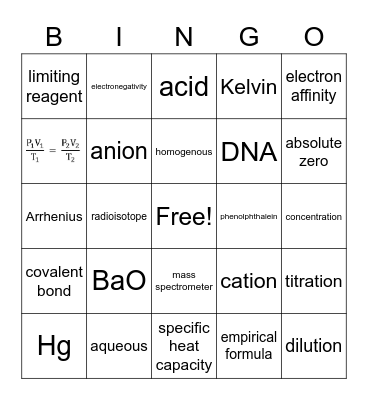 Chemistry Bingo #2 Bingo Card