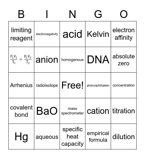 Chemistry Bingo #2 Bingo Card