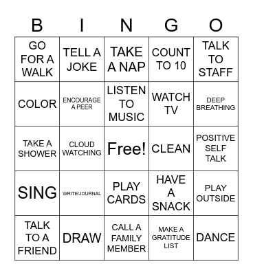 COPING SKILLS BINGO Card