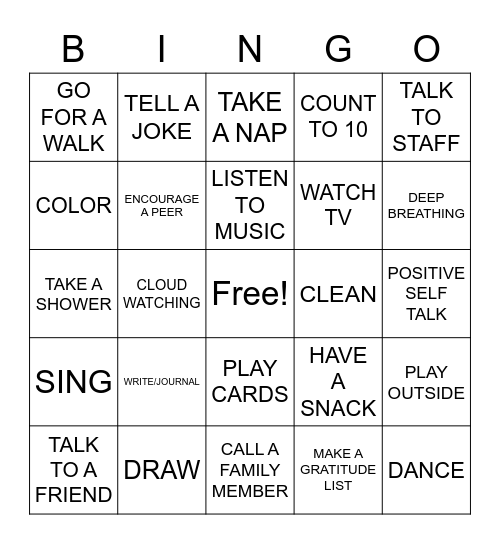 COPING SKILLS BINGO Card