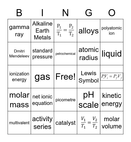 Chemistry Bingo #3 Bingo Card