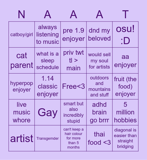 Nat Bingo holy Bingo Card