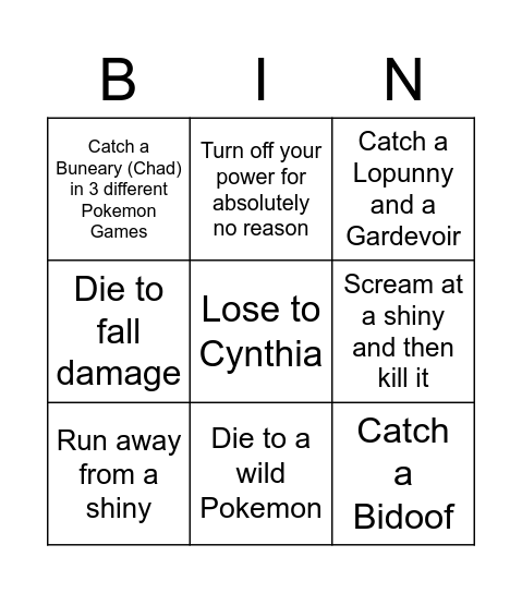 Untitled Bingo Card