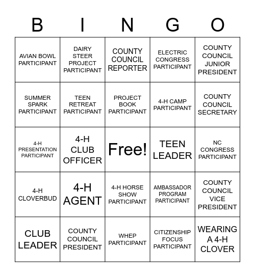 4-H BINGO Card