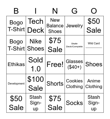 Zumiez Bingo Card